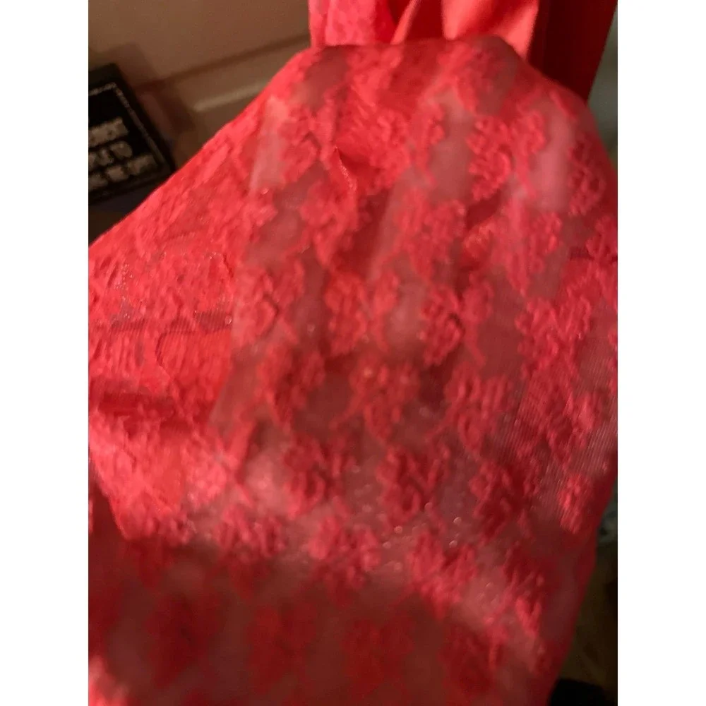 Vintage Med Undercover Wear Red Long Lace Silky Nylon Goddess Nightgown